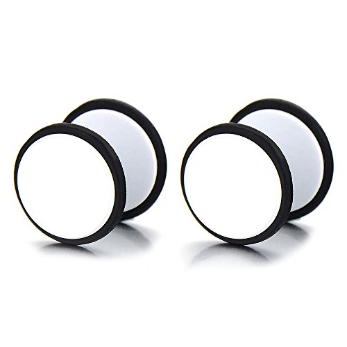 12MM Weiß Kreis Herren Damen Ohrstecker Ohrringe Fakeplugs Fake Ohr-Plug Tunnel Gauges Ohr-Piercing Edelstahl. 1 Paar von COOLSTEELANDBEYOND