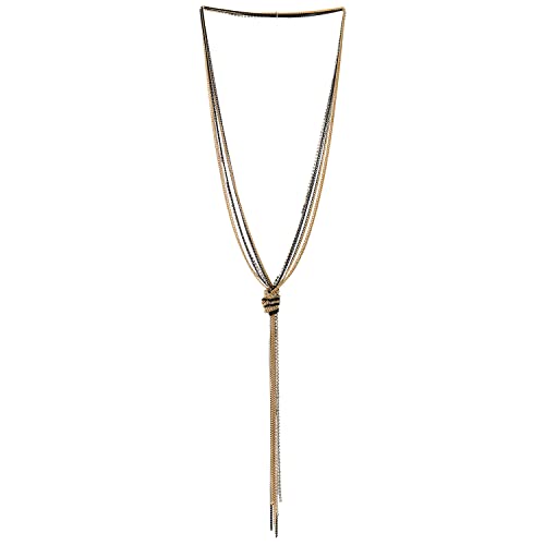 COOLSTEELANDBEYOND Bohe Chic Gold Schwarz Lariat Halskette Statement Franse Quaste Anhänger Strass Multi-Strang Lange Kette Y-Form von COOLSTEELANDBEYOND