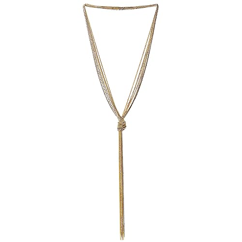 COOLSTEELANDBEYOND Bohe Chic Silber Gold Lariat Halskette Statement Franse Quaste Anhänger Strass Multi-Strang Lange Kette Y-Form von COOLSTEELANDBEYOND