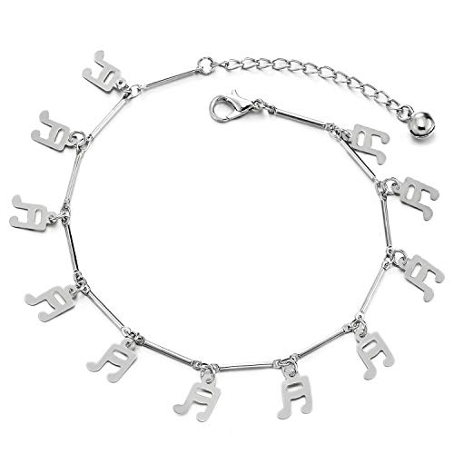 COOLSTEELANDBEYOND Damen-Fußkette Fußkettchen mit Baumelnde Charms von Musik-Note und Klingglöckchen, Verstellbare von COOLSTEELANDBEYOND