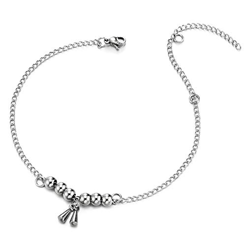 COOLSTEELANDBEYOND Edelstahl Gliederkette Damen-Fußkette Fußkettchen mit Wulst Schnur, Baumelnde Charms Doppel Kegel von COOLSTEELANDBEYOND