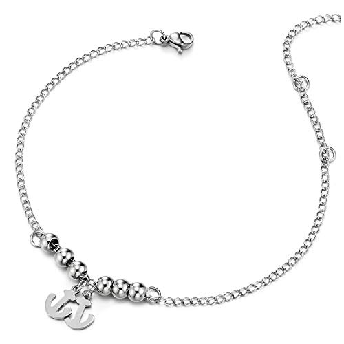 COOLSTEELANDBEYOND Edelstahl Gliederkette Damen-Fußkette Fußkettchen mit Wulst Schnur Zwei Baumelnde Anker Charms von COOLSTEELANDBEYOND