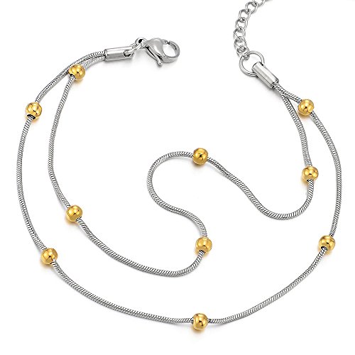 COOLSTEELANDBEYOND Edelstahl Zweireihige Doppelketten Damen-Fußkette Fußkettchen mit Kugel Charms Gold und Silber von COOLSTEELANDBEYOND