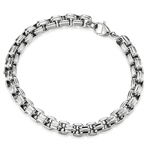 COOLSTEELANDBEYOND Exquisite Herren und Damen Edelstahl Rillen Rolo Gliederkette Armband, Poliert von COOLSTEELANDBEYOND