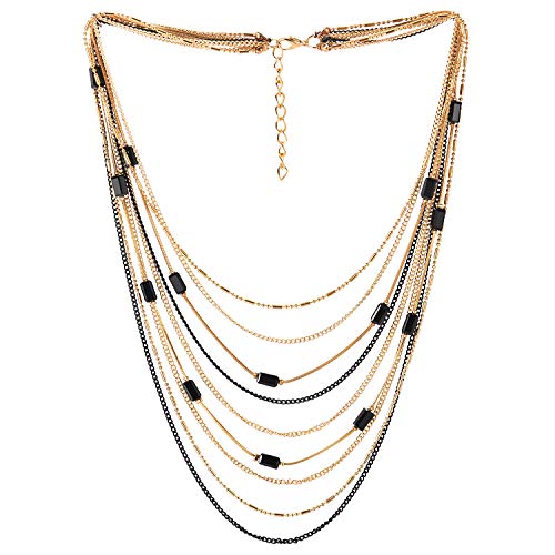 COOLSTEELANDBEYOND Gold Schwarz Choker Kragen Halsband Halskette Wasserfall Multi-Schichten Kette Rechteck Kristall Perlen Charme von COOLSTEELANDBEYOND