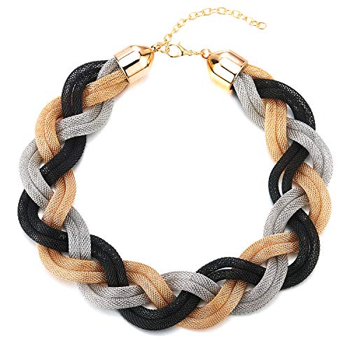 COOLSTEELANDBEYOND Gold Schwarz Silber Statement Halskette Anhänger, Geflochtene Hohl Kabel Große Lätzchen Halsband Choker, Neuer, Abschlussball von COOLSTEELANDBEYOND