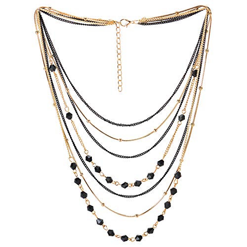 COOLSTEELANDBEYOND Gold Schwarz Statement Choker Halsband Halskette Wasserfall Multi-Schichten Kette Edelsteine Ball Charme Anhänger von COOLSTEELANDBEYOND