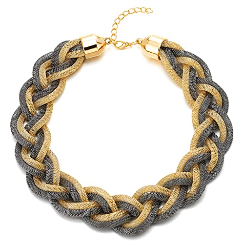 COOLSTEELANDBEYOND Gold und Grau Statement Halskette Anhänger, Geflochtene Hohl Kabel Gitter Große Lätzchen Halsband Choker, Abschlussball von COOLSTEELANDBEYOND