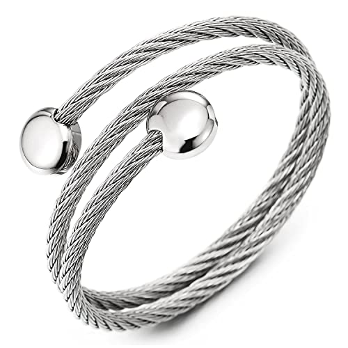 COOLSTEELANDBEYOND Herren Damen Edelstahl DREI Stränge Magnetisch Verdrehten Stahlkabel Manschetten Armreif Armband Verstellbare von COOLSTEELANDBEYOND