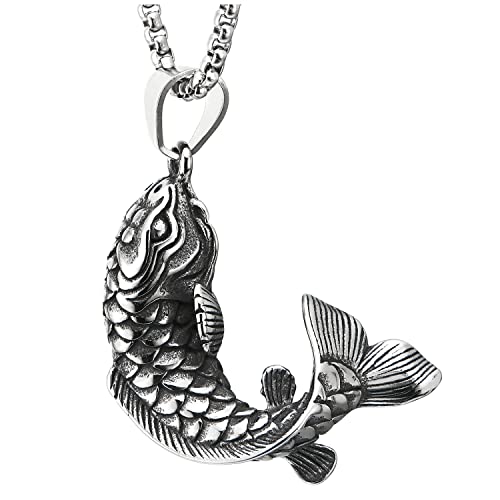 COOLSTEELANDBEYOND Herren Damen Edelstahl Glücklich Koifisch Goldfisch Anhänger Halsketten mit 60cm Weizen-Kette von COOLSTEELANDBEYOND