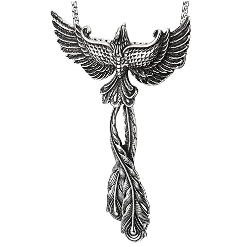COOLSTEELANDBEYOND Herren Damen Prächtig Edelstahl Große Phönix Anhänger Halsketten mit Bewegliche Schwanz Federund 75cm Weizen-Kette von COOLSTEELANDBEYOND