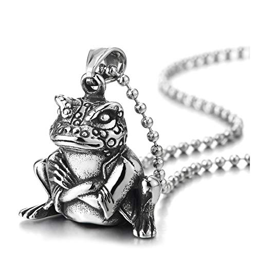 COOLSTEELANDBEYOND Herren DamenVintage Arme überkreuzt Glücklich Frosch Anhänger Edelstahlkette mit 75cm Stahl Kugelkette von COOLSTEELANDBEYOND