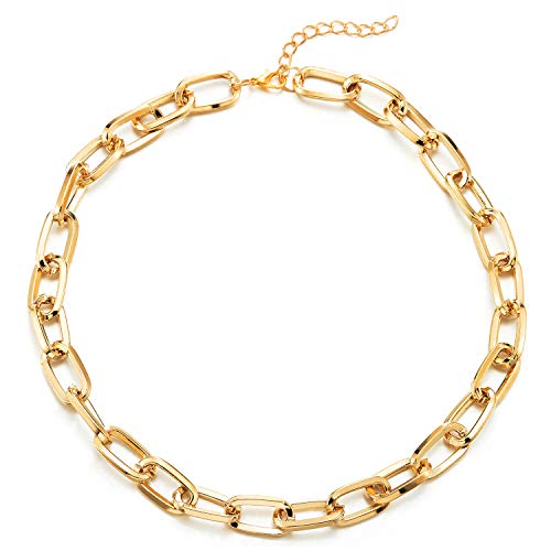 COOLSTEELANDBEYOND Klassischer Gold Choker Halsketten Statement Anhänger, Ovalen Gliederkette, Cool, Partei Abendkleid, Leicht von COOLSTEELANDBEYOND