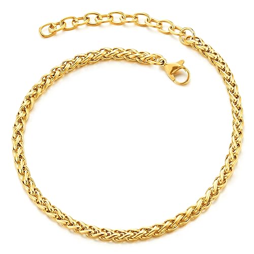 COOLSTEELANDBEYOND Klassischer Goldfarben Edelstahl Damen Franco Link Fußkette Fußkettchen, Verstellbare von COOLSTEELANDBEYOND