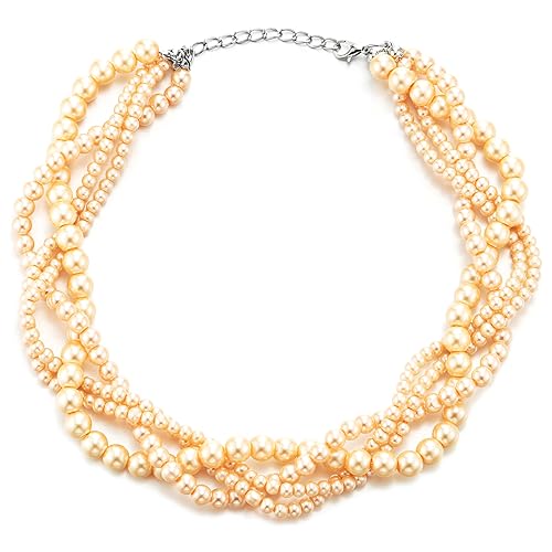 COOLSTEELANDBEYOND Multi-Schichten Geflochtene Champagner Gold Perle Statement Halsketten Kette Halsband Choker von COOLSTEELANDBEYOND