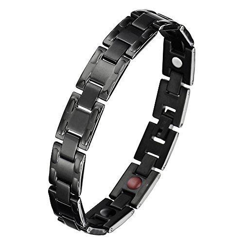 COOLSTEELANDBEYOND Schwarz Edelstahl Magnetische Armband Herren, Therapie Starken Magnete Germanium, Link-Tool zum Entfernen Enthalten von COOLSTEELANDBEYOND