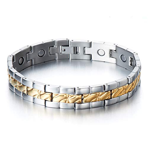 COOLSTEELANDBEYOND Das Magnetische Herren-Armband aus Edelstahl Gold und Silber Schmuck für Herren, Link-Tool zum Entfernen Enthalten von COOLSTEELANDBEYOND