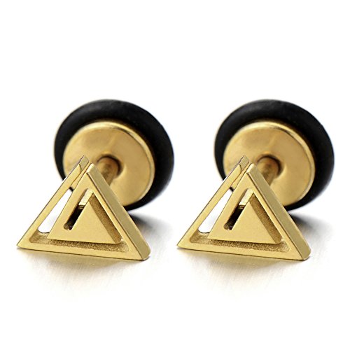 COOLSTEELANDBEYOND Gold Ohrringe für Herren Damen, Dreieck Ägypten-Pyramide Ohrstecker, Edelstahl Gestüt Ohrringe, Ohrschmuck, 2 Stück von COOLSTEELANDBEYOND