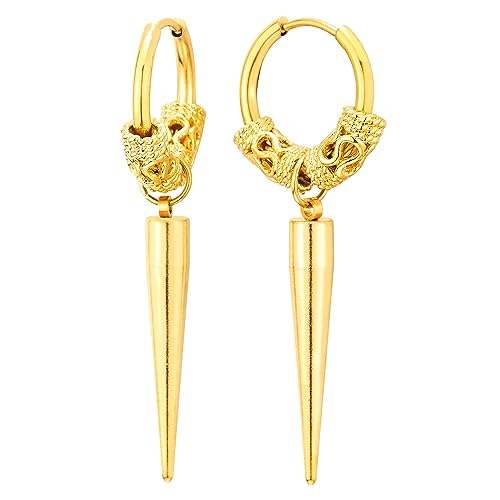 Goldfarben Hoffe Ohrringe mit Baumelnde Spitzte Kegel Huggie Ohr Manschette Ohrringe, Herren Damen, Edelstahl, 1 Paar von COOLSTEELANDBEYOND