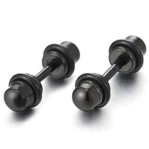 Herren Damen Schwarz Langhantel Hantel Ohrstecker Ohrringe, Edelstahl Fake Plugs Ohr Cheater Tunnel Gauges, 1 Paar von COOLSTEELANDBEYOND