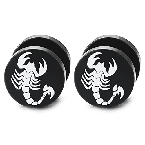 Herren Schwarz Kreis Weiß Skorpion Ohrstecker Ohrringe, Fake Plugs Ohr Cheater Tunnel Gauges Edelstahl, 1 Paar von COOLSTEELANDBEYOND