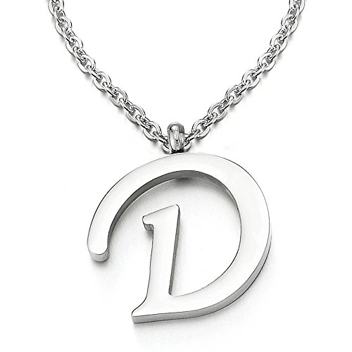 COOLSTEELANDBEYOND Name Initiale Alphabet Buchstaben A bis Z Anhänger Edelstah Halskette für Damen Herren mit 50cm Stahl Seil-Kette - D von COOLSTEELANDBEYOND