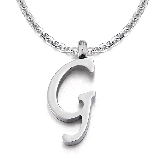 COOLSTEELANDBEYOND Name Initiale Alphabet Buchstaben A bis Z Anhänger Edelstah Halskette für Damen Herren mit 50cm Stahl Seil-Kette - G von COOLSTEELANDBEYOND