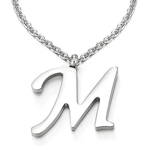 COOLSTEELANDBEYOND Name Initiale Alphabet Buchstaben A bis Z Anhänger Edelstah Halskette für Damen Herren mit 50cm Stahl Seil-Kette - M von COOLSTEELANDBEYOND