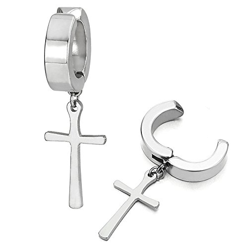 Ohr Clip-on Creolen mit Kreuz für Herren Damen, Edelstahl Ohr Manschette Ohrringe, Fake Piercing von COOLSTEELANDBEYOND