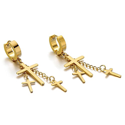 Paar Gold Kreuz Creolen für Herren Damen, Edelstahl Huggie Ohr Manschette Ohrringe von COOLSTEELANDBEYOND