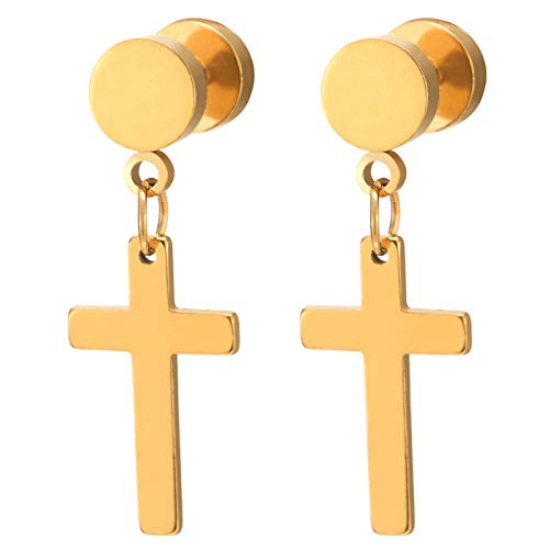 COOLSTEELANDBEYOND Paar Gold Ohrstecker Ohrringe mit Kreuz für Herren Damen Jungen, Edelstahl von COOLSTEELANDBEYOND