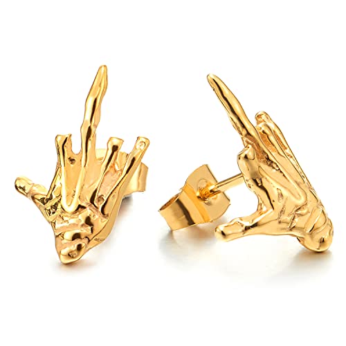 Paar Goldfarben Hand Skelett Knochen Ohrstecker, Herren Damen Edelstahl Gestüt Ohrringe, Schraube Wieder, Gotische Rock von COOLSTEELANDBEYOND