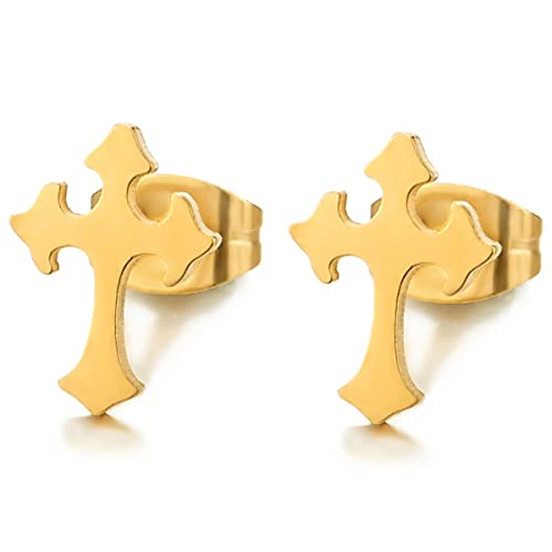 Paar Goldfarben Kreuz Ohrstecker, Unisex Kreuz Ohrringe für Herren und Damen, Edelstahl Kreuz Ohrschmuck, 1 Paar von COOLSTEELANDBEYOND