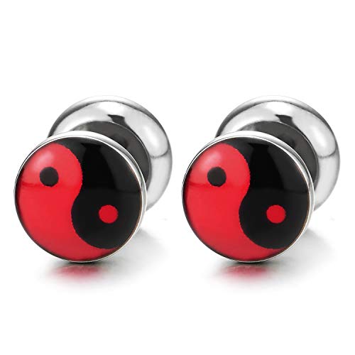 Rot Schwarz Yin-Yang Herren Damen Ohrringe Ohrstecker Fake Plugs Ohr Cheater Tunnel Gauges Ohr-Piercing Edelstahl, 1Paar von COOLSTEELANDBEYOND