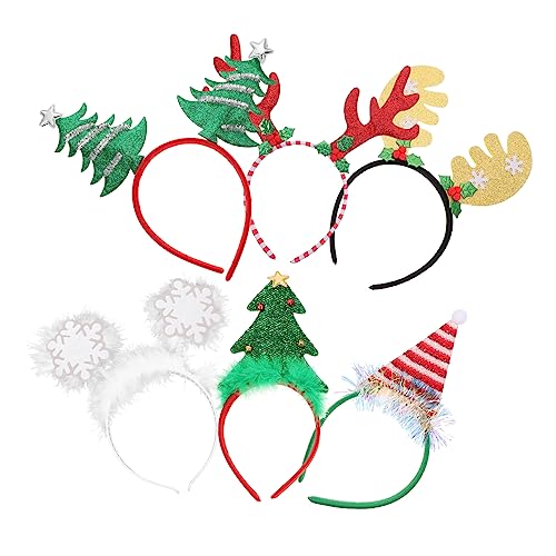 COOPHYA 6st Weihnachtsgeweih Stirnband Weihnachtsstirnband Für Kinder Weihnachtsohren Stirnband Weihnachtsstirnband Für Damen Weihnachtsbaum-stirnband Weihnachtsdeko Stoff Haar Kopftaste von COOPHYA