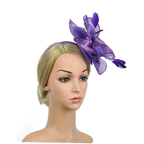 COOPHYA Fascinators Für Die Teeparty Stirnbänder Derby-mützen Für Damen Organza-handband Fascinators Für Damen Frauen Faszination Kopfbedeckung Violett Braut Blinddarm Europäische Mode von COOPHYA