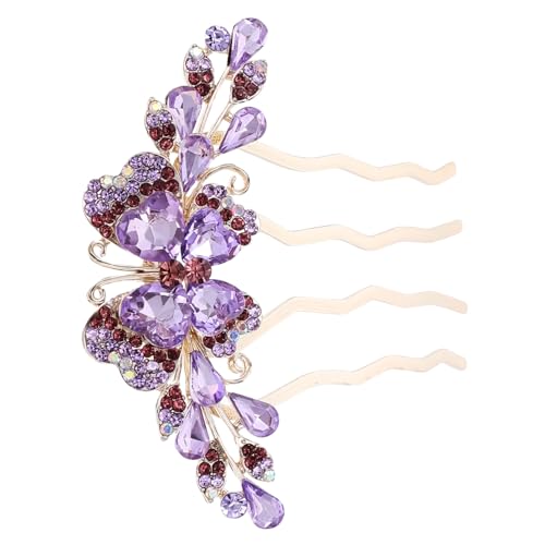 COOPHYA Kamm Kopfbedeckungen Für Die Braut Haarschmuck Braut Haarnadel Strass-clips Für Haare Strassclips Für Das Haar Braut-haar-accessoire Haarklammern Mädchen Damen Violett Metall Blüte von COOPHYA