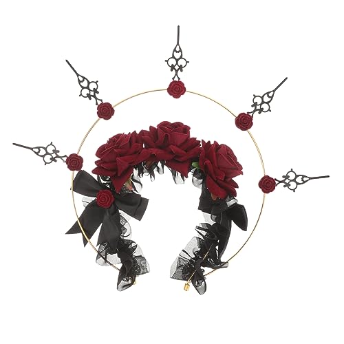 COOPHYA Rosenblüten-haarbänder Rosen-stirnband Barockes Halo-stirnband Halo-kronen-stirnband Vampir-cosplay-kopfschmuck Haarschmuck Halo-krone-stirnband Halloween Stoff Leistungsrequisiten von COOPHYA