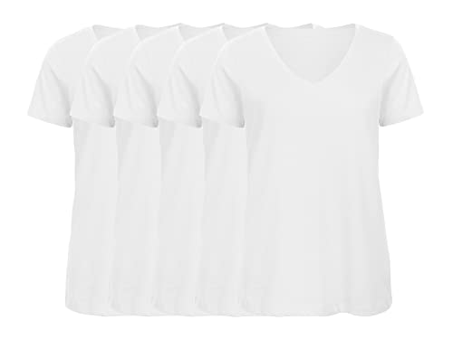 COOZO Damen 5er-Pack Inspirieren Kurzarm V-Ausschnitt T-Shirts - 5 × Weiss - XL von COOZO