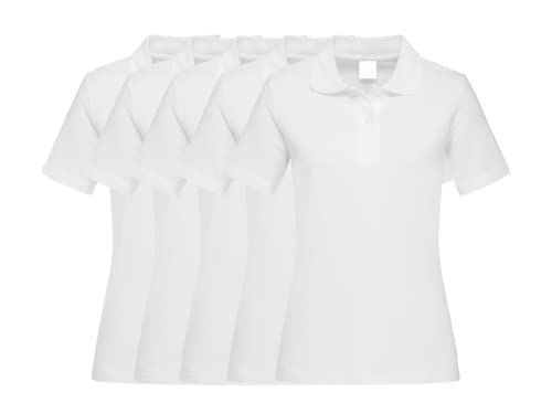 COOZO Damen 5er-Pack Kurzarm Klassische Baumwolle Polo Hemd - 5 x Weiss - 2XL von COOZO