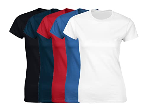 COOZO Damen 5er-Pack Kurzarm T-Shirts - Schwarz/Marine/Rot/Königsblau/Weiss - XL von COOZO