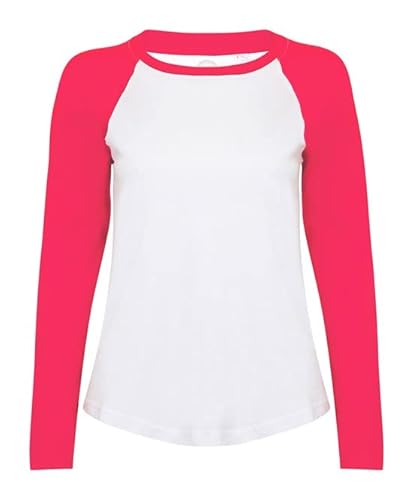 COOZO Damen Lange Ärmel Baseball T-Shirt - Weiss/Heiß Rosa - S von COOZO