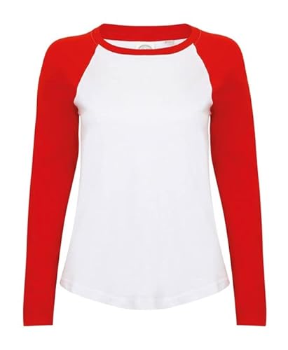 COOZO Damen Lange Ärmel Baseball T-Shirt - Weiss/Rot - XL von COOZO