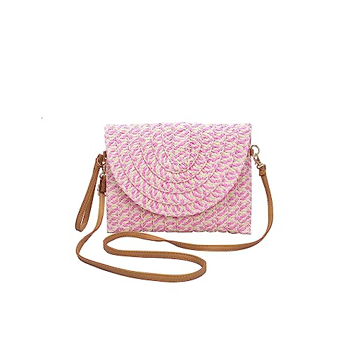 CORIOS Damen Gewebte Tasche Sommer Strandtaschen Handgefertigte Strohtasche Böhmische Tote Beutel Frauen Handtasche Handgewebt Basttasche Retro Schultertasche für Reise Urlaub Strand Rosa von CORIOS