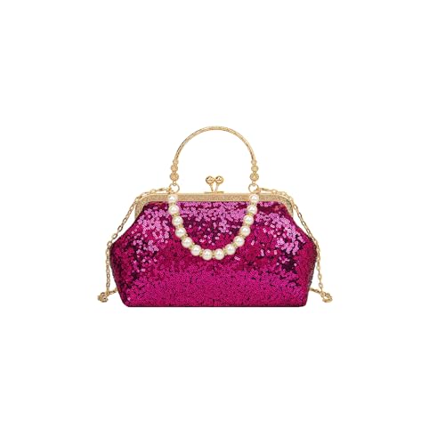 CORIOS Damen Pailletten Abendtasche Handgemachte Perle Clutch Tasche Hochzeit Brautbörse Handtasche Elegante Schultertasche Kette Umhängetasche Glänzend Portemonnaie Tasche Rosenrot CORIOS Damen Pailletten Abendtasche Handgemachte Perle Clutch Tasche Hochzeit Brautbörse Handtasche Elegante Schultertasche Kette Umhängetasche Glänzend Portemonnaie Tasche Rosenrot von CORIOS