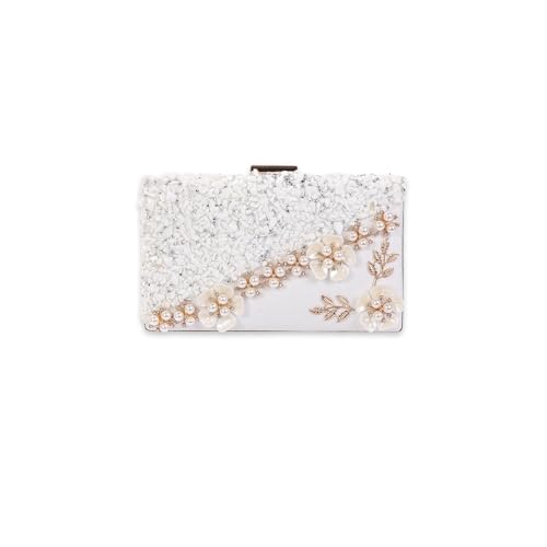 CORIOS Damen Strass Clutch Tasche Blume Abendtasche Shiny Diamant Handtasche Perlen Klein Tasche Hochzeit Brautbörse Kette Schultertasche Elegante Geldbörse Portemonnaie Tasche Weiß von CORIOS