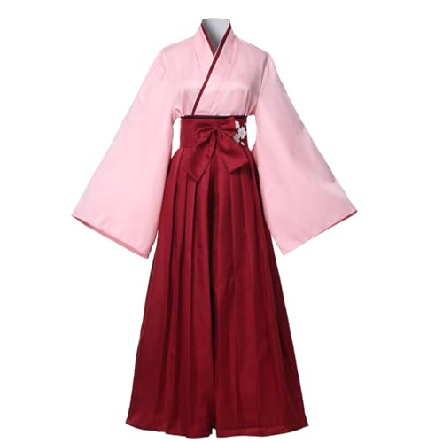 COSDREAMER Damen Kimono Robe Geisha Japanisches Yukata Rüschen Tops Hosen Set (DE/NL/SE/PL, Alphanumerisch, XL, Regular, Regular, Rot) von COSDREAMER