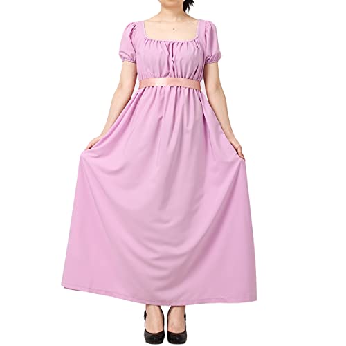 COSDREAMER Damen Mittelalterliches viktorianisches Kleid mit hoher Taille, Retro-Regency-Kleid mit Rüschen und Puffärmeln, violett, L Große Größen Tall von COSDREAMER