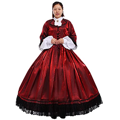 COSDREAMER Damen Renaissance-Kleid, viktorianisches Edwardianisches Kostüm, Gothic-Kleid, marineblau, (Weinrot, XXL) (Weinrot, XXL) von COSDREAMER