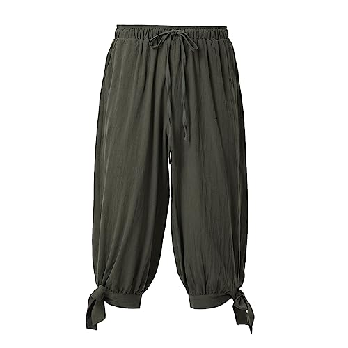 COSDREAMER Herren Mittelalter Hose Wikinger Pirat Kostüm Hose Pirat Cropped Pants, Olive, 3XL von COSDREAMER